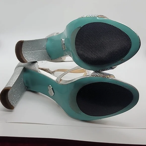 BETSEY JOHNSON sz 9 Bella bling rhinestone glitter sandal block heel AMA… - Picture 11 of 12